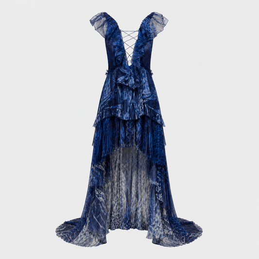 Blue Pleated Chiffon Ruffle Gown Emilio Pucci SS 2011