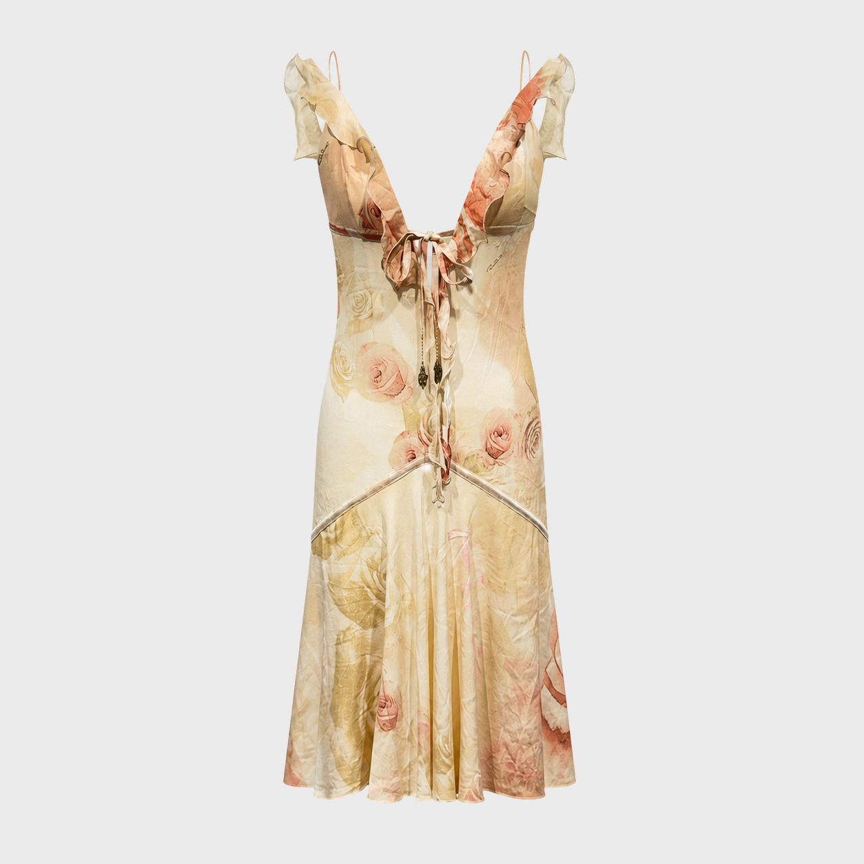 Floral Print Ruffled Bias-Cut Dress Roberto Cavalli SS 2004