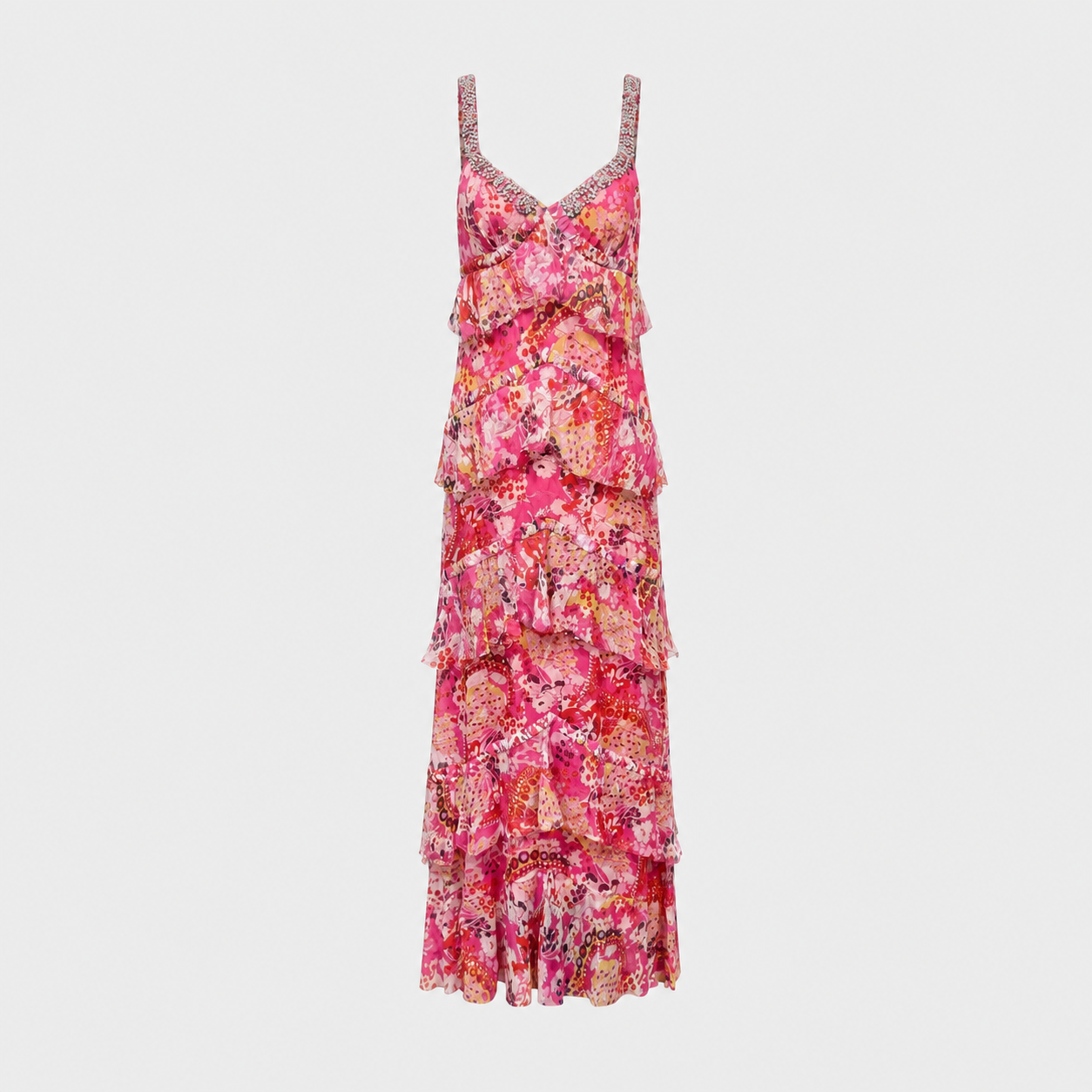 Pink Crystal Embellished Ruffle Dress Emmanuel Ungaro Circa 2004