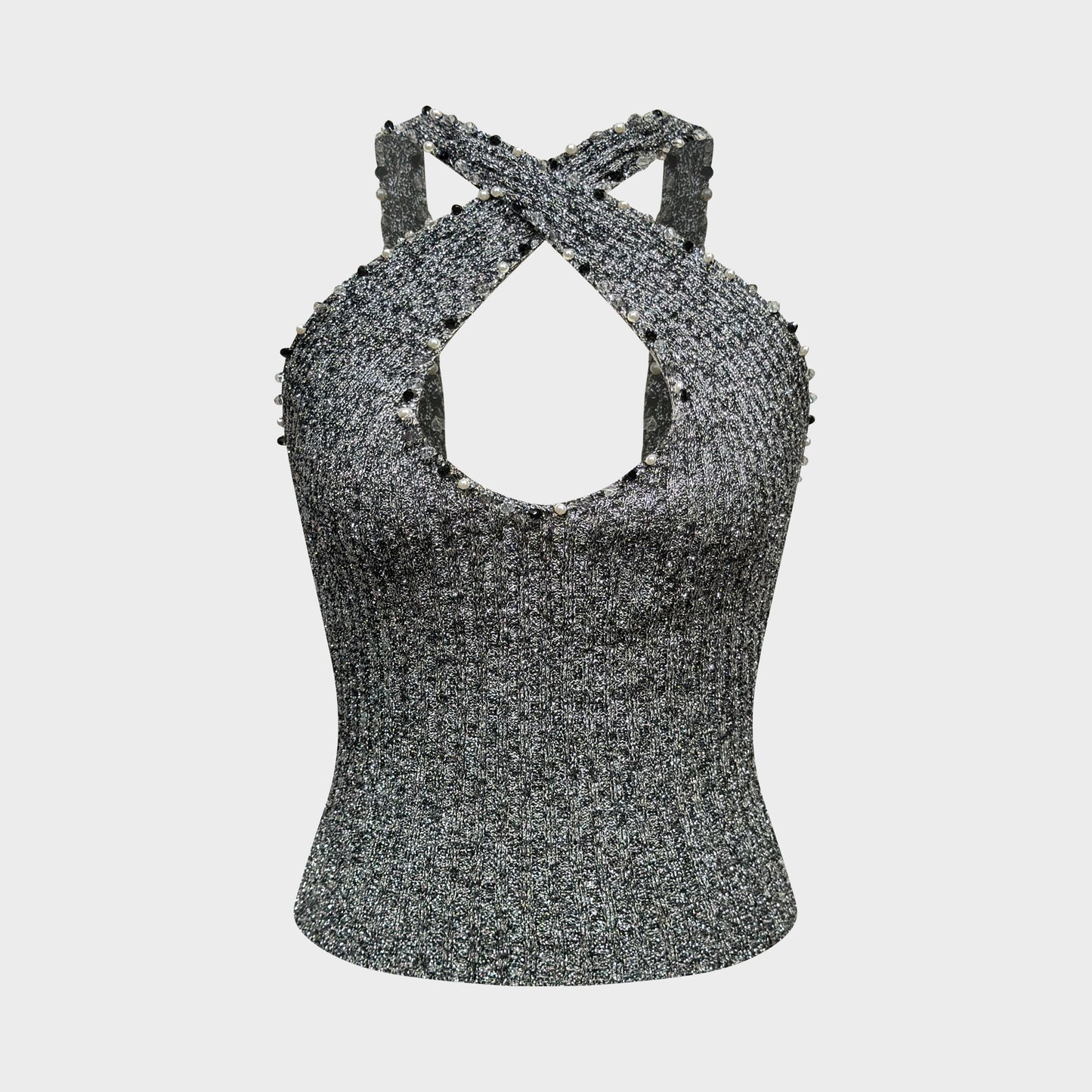 Metallic Knit Embellished Cut-Out Top Loris Azzaro 1970s