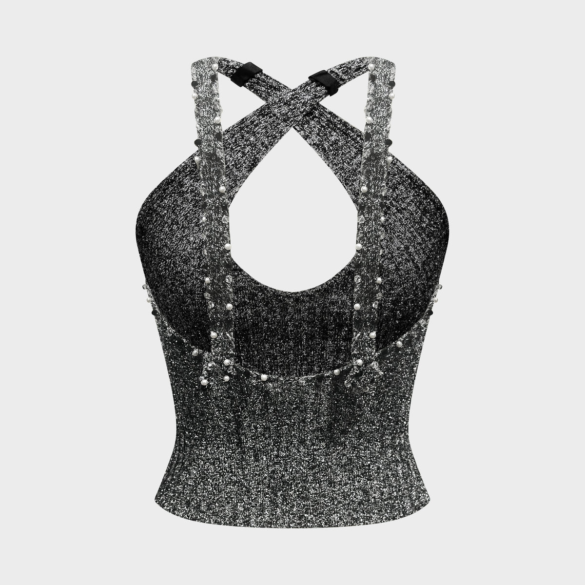 Metallic Knit Embellished Cut-Out Top Loris Azzaro 1970s
