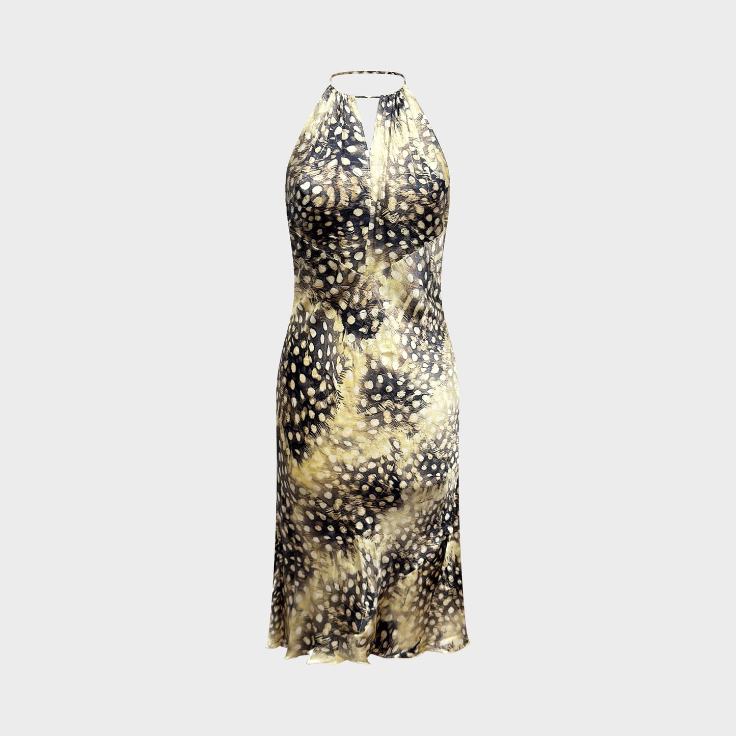 Halter Neck Feather Printed Silk Dress Roberto Cavalli SS 2004