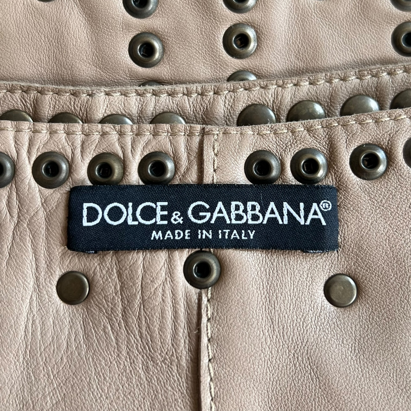 Beige Studded Leather Mini Skirt Dolce & Gabbana SS 2003
