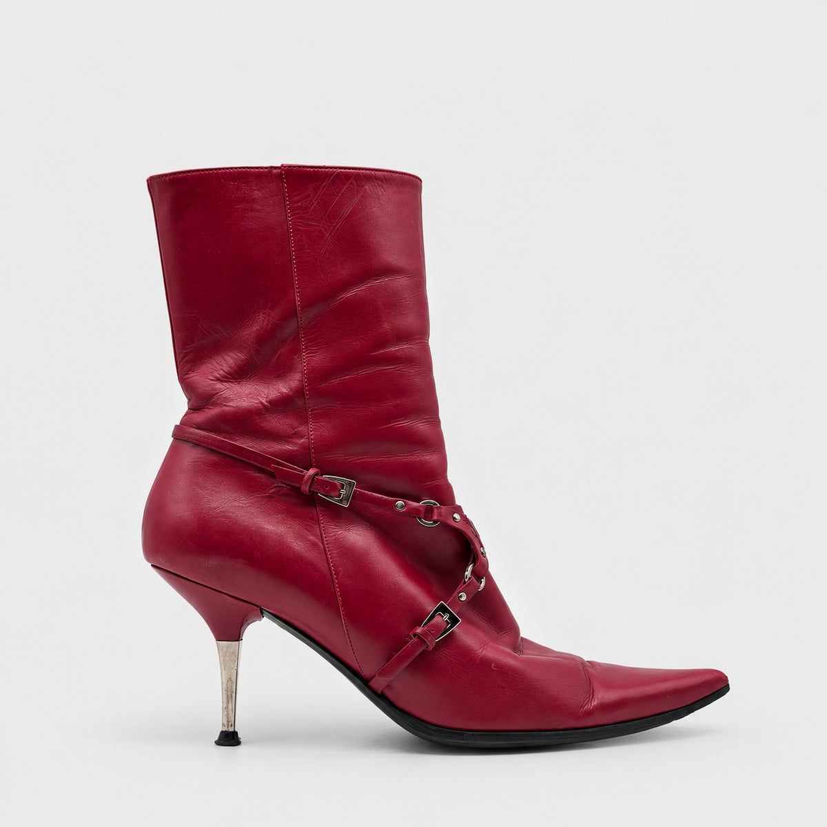 Red Leather Hardcore Bondage Boots Dior FW 2003 by John Galliano