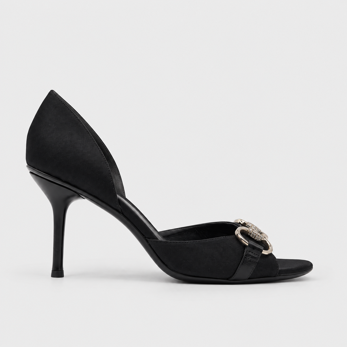 Black Satin D'orsay Heels with Crystal Horsebit Gucci 2004 by Tom Ford