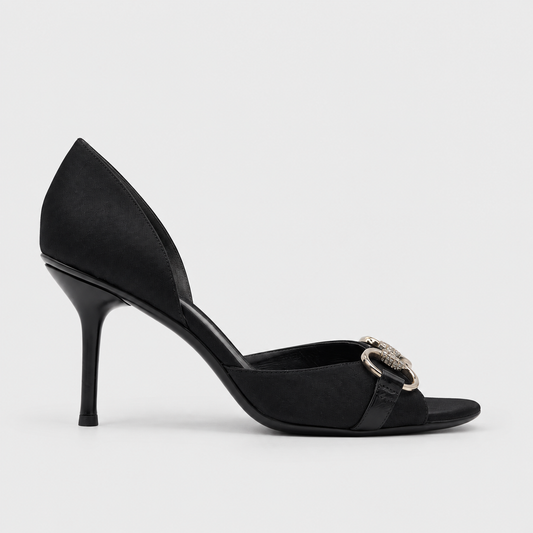 Black Satin D'orsay Heels with Crystal Horsebit Gucci 2004 by Tom Ford