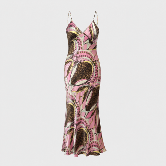 Leopard Print Pink Silk Maxi Dress Roberto Cavalli SS 2004