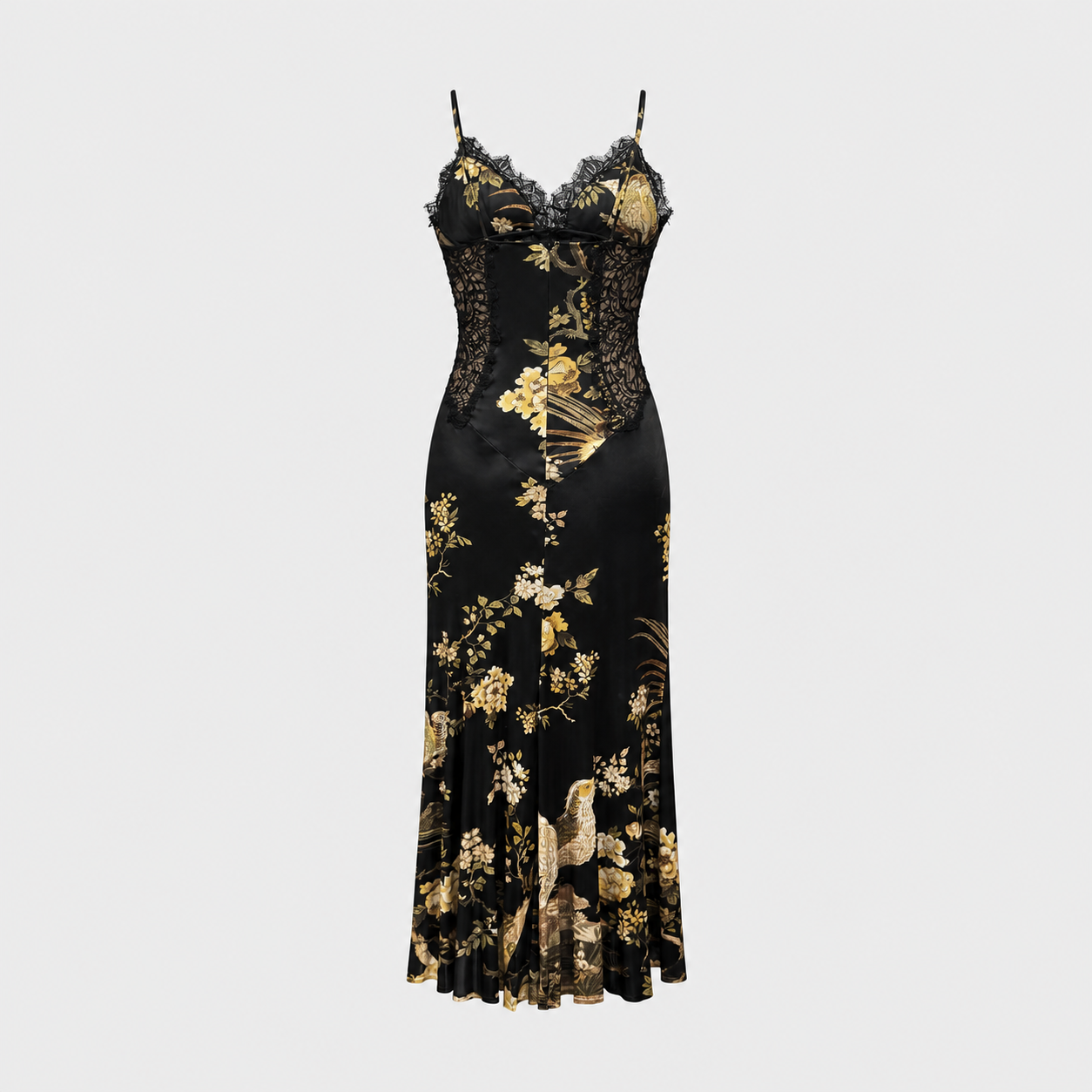 Black Bird Print Jersey & Lace Dress Roberto Cavalli FW 2006