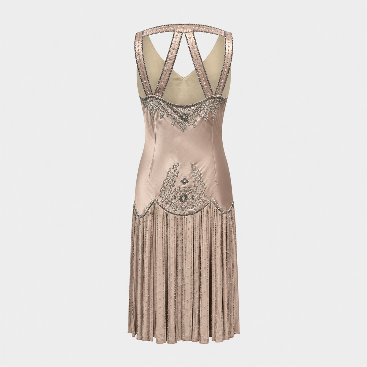 Champagne Embellished Silk Dress Versace 2000s