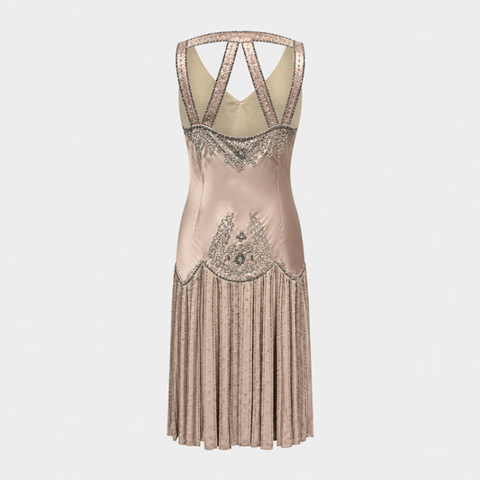 Champagne Embellished Silk Dress Versace 2000s