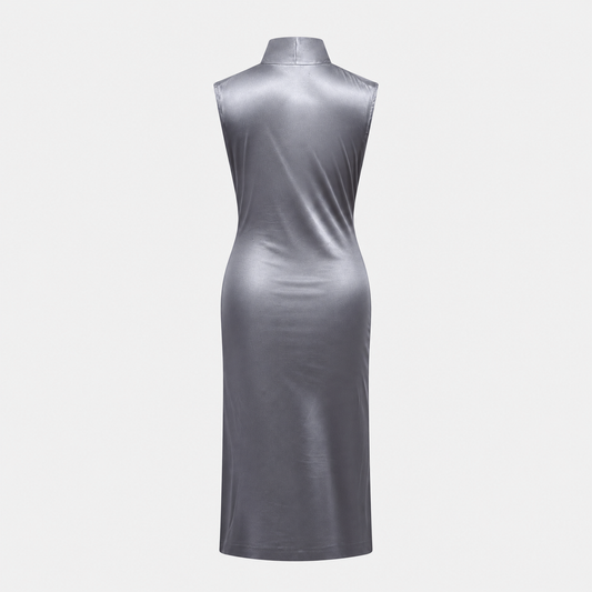 Grey Satin Draped Dress Alexander McQueen FW 1998 “Joan”