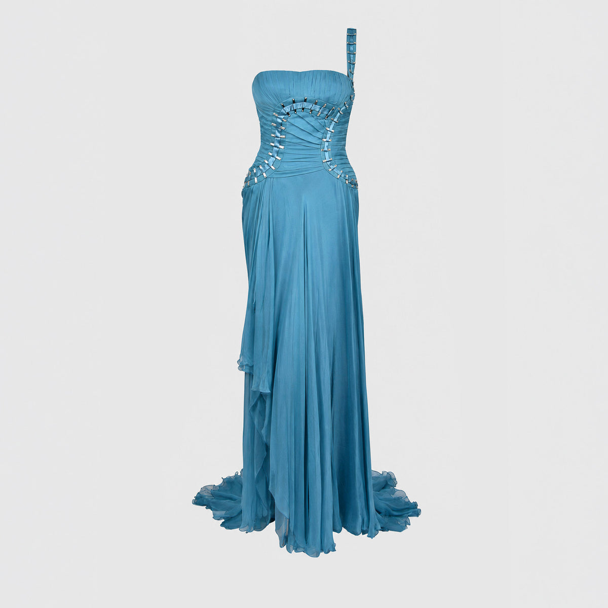 Runway Blue Silk Evening Gown Versace FW 2009 by Donatella Versace