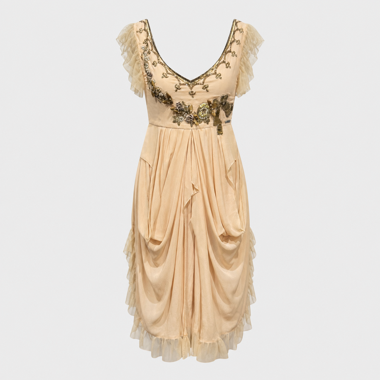 Embellished Draped Blush Silk Dress Galliano SS 2008