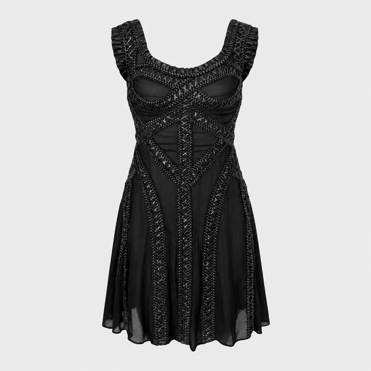 Black Silk and Leather Dress Alexander McQueen 2004