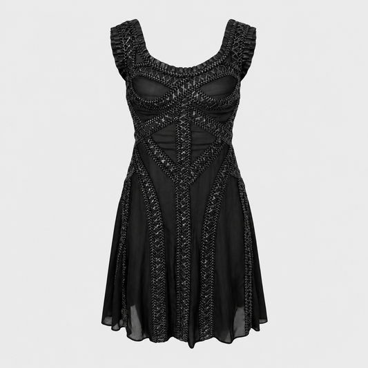 Black Silk and Leather Dress Alexander McQueen 2004