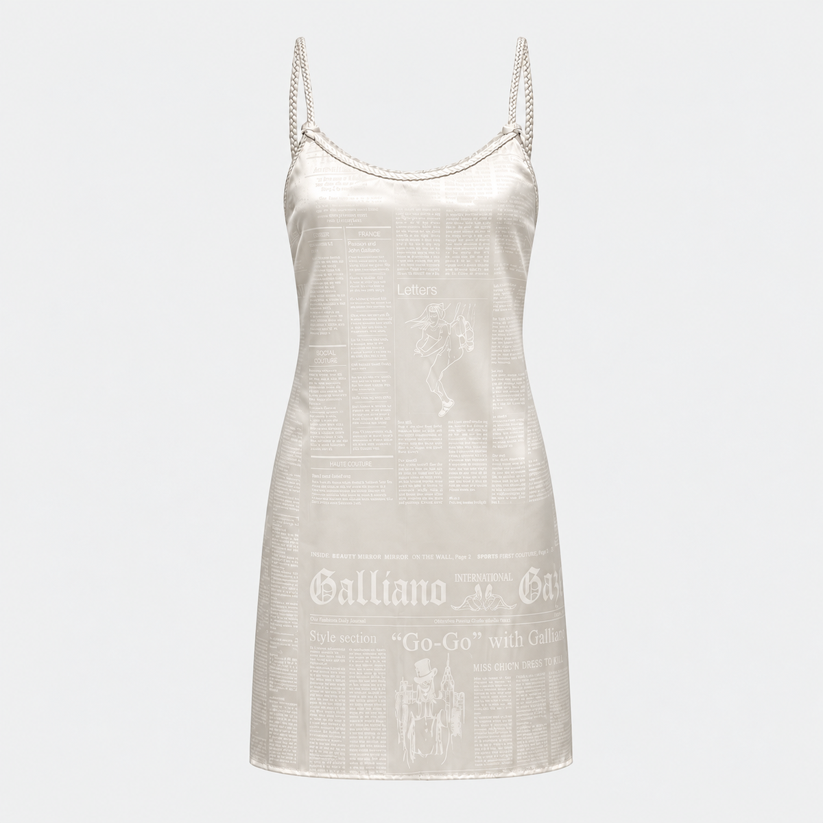 Ivory Newspaper Gazette Silk Dress John Galliano 2000s