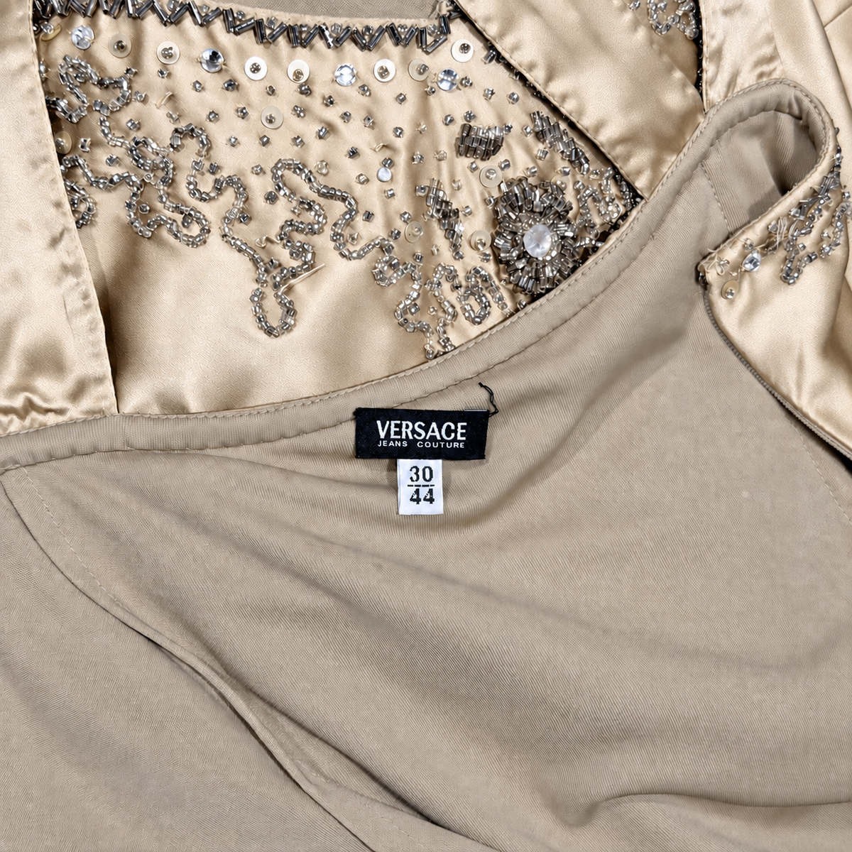 Champagne Embellished Silk Dress Versace 2000s