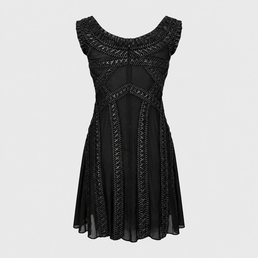 Black Silk and Leather Dress Alexander McQueen 2004