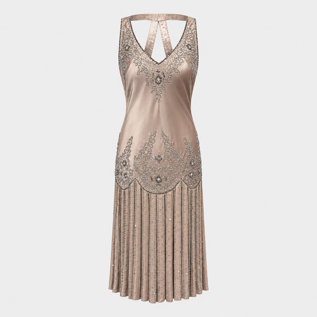 Champagne Embellished Silk Dress Versace 2000s