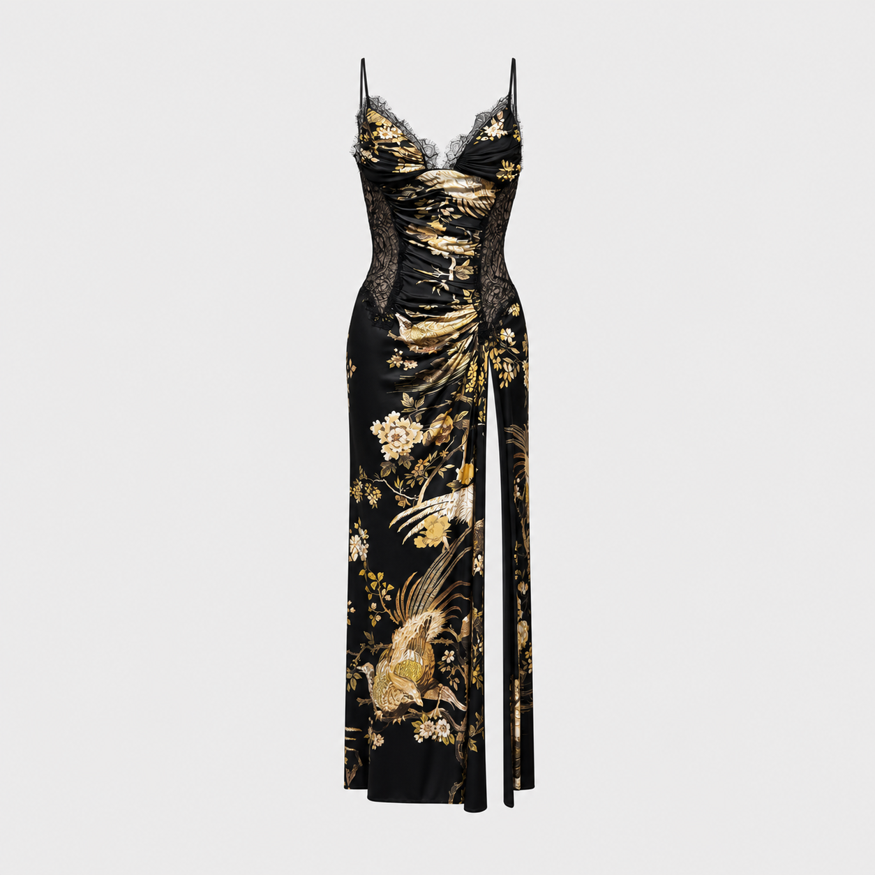 Black Bird Print Jersey & Lace Dress Roberto Cavalli FW 2006