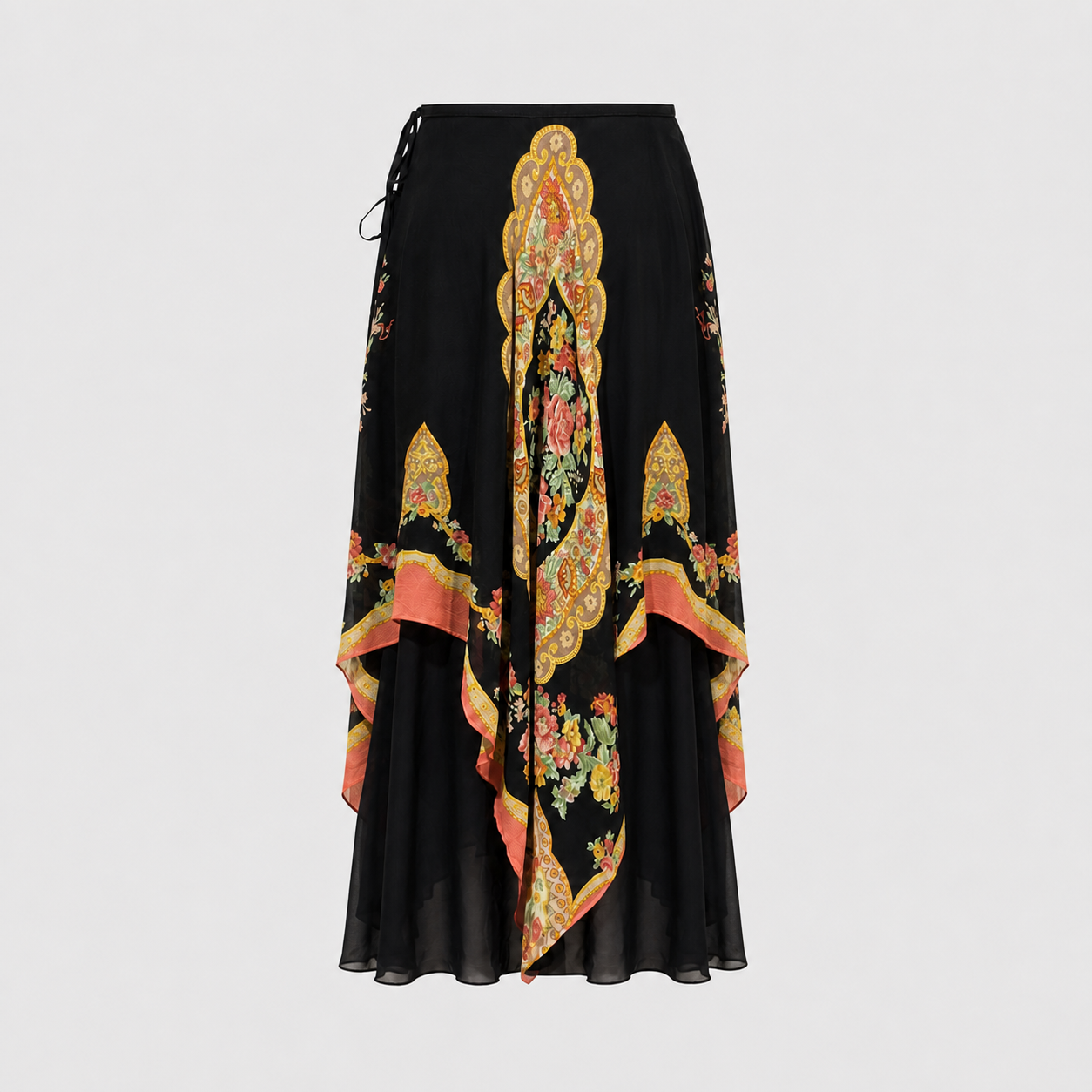 Floral Print Draped Silk Skirt Roberto Cavalli 2000s