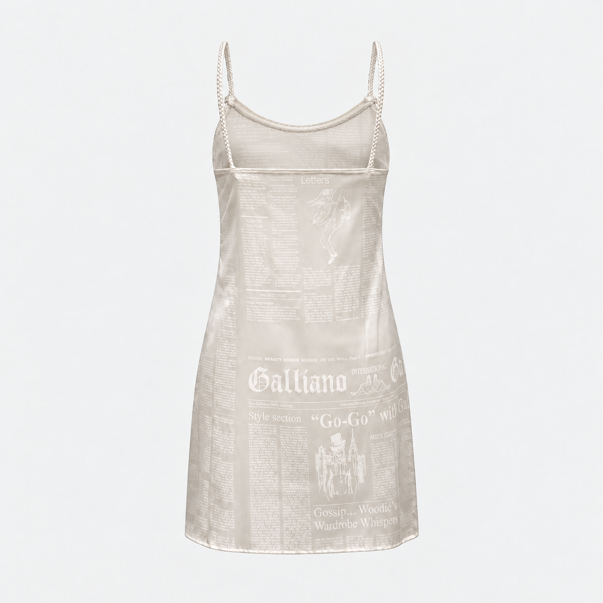 Ivory Newspaper Gazette Silk Dress John Galliano 2000s