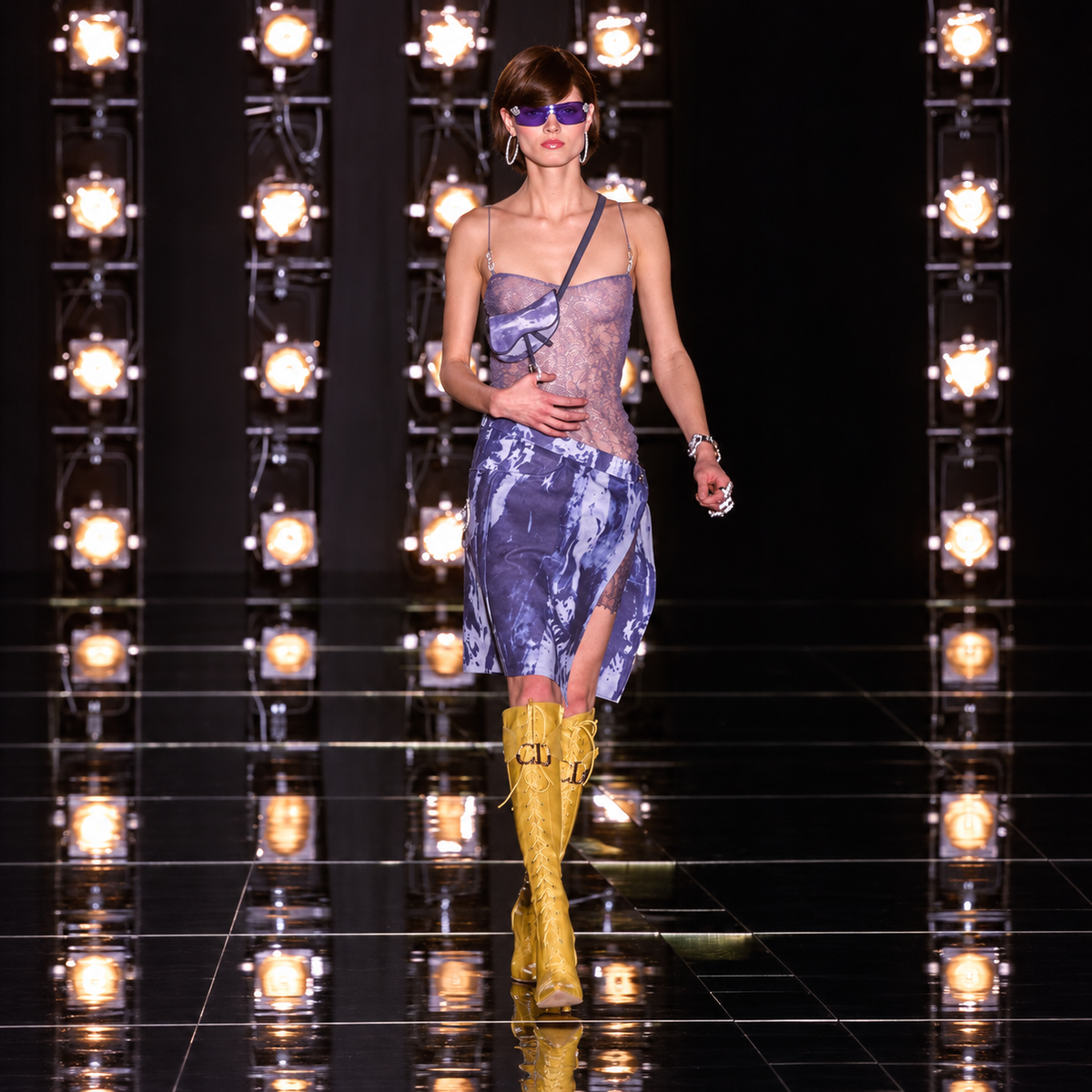 Dior by Galliano F/W 2000 "Alek" Gold Plated Blue Sunglasses
