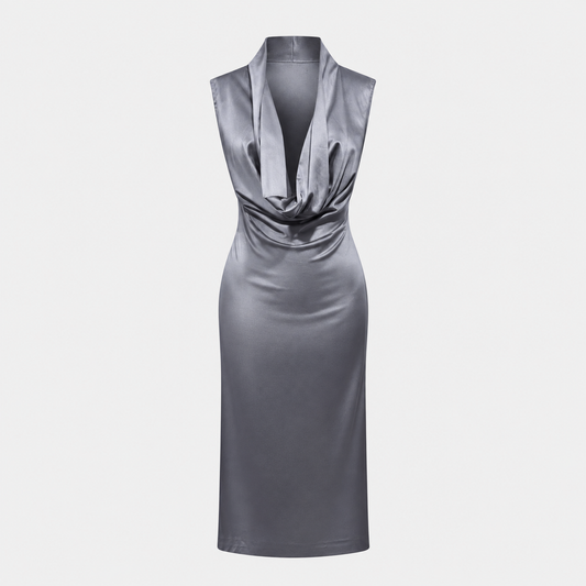 Grey Satin Draped Dress Alexander McQueen FW 1998 “Joan”
