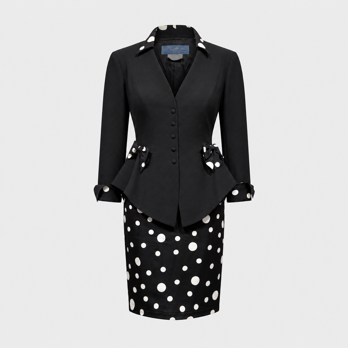 Black Polka Dot Bowed Suit Set Thierry Mugler 1990s