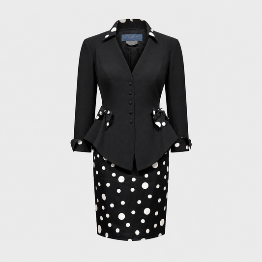 Black Polka Dot Bowed Suit Set Thierry Mugler 1990s