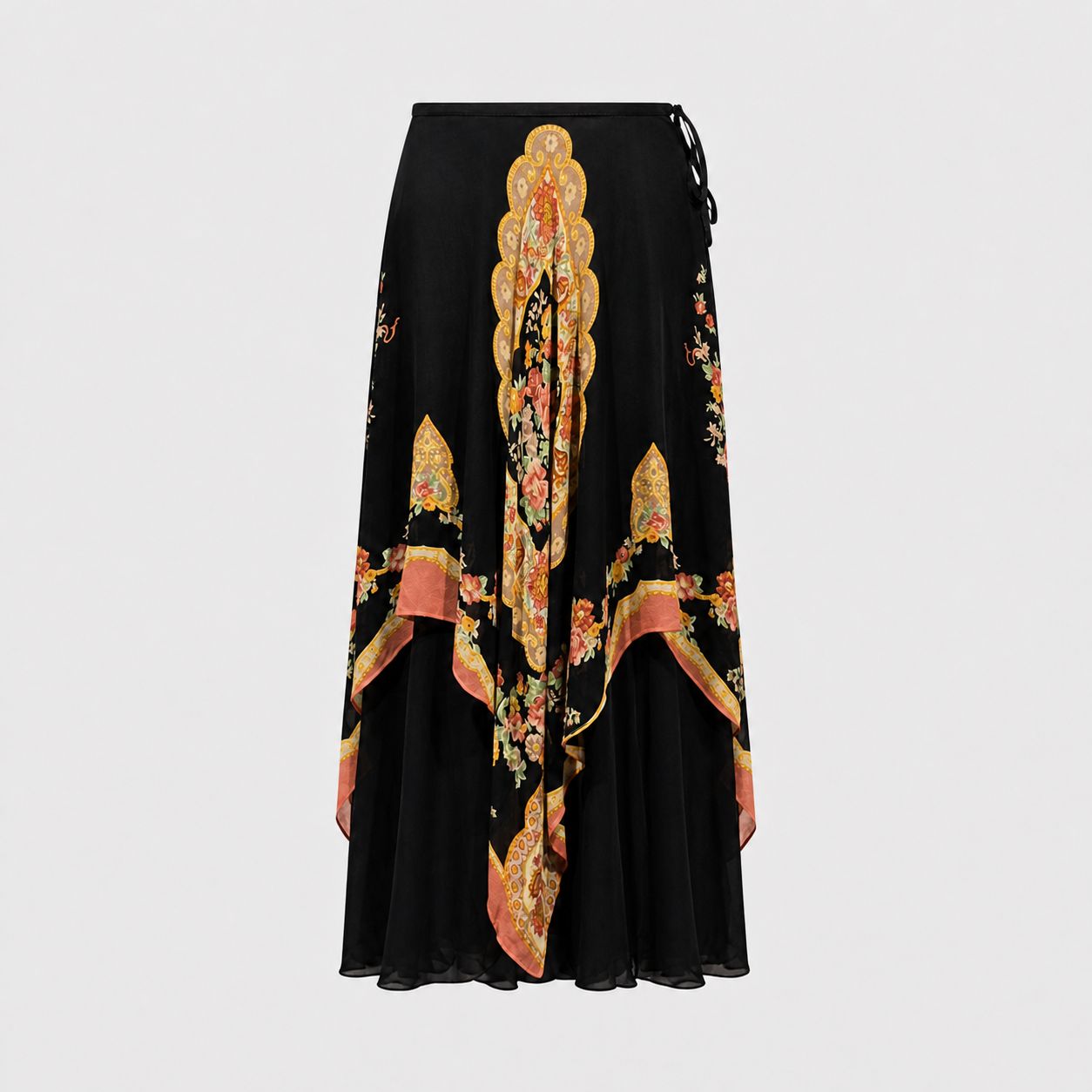 Floral Print Draped Silk Skirt Roberto Cavalli 2000s
