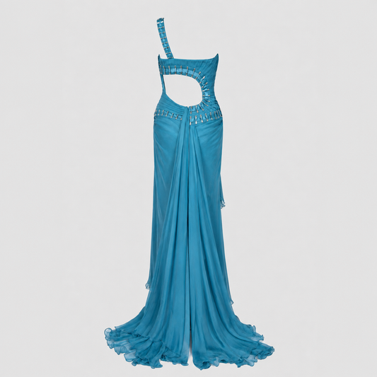 Runway Blue Silk Evening Gown Versace FW 2009 by Donatella Versace