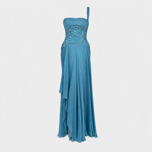 Runway Blue Silk Evening Gown Versace FW 2009 by Donatella Versace