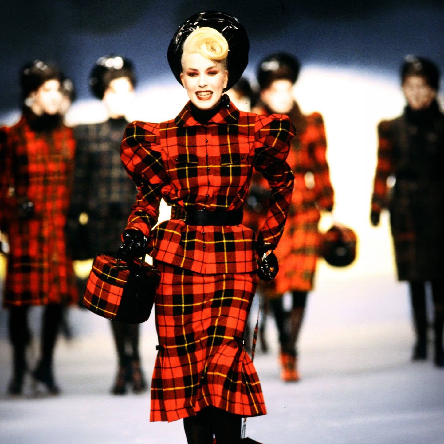 Red Tartan Velvet Trim Jacket Thierry Mugler FW 1983