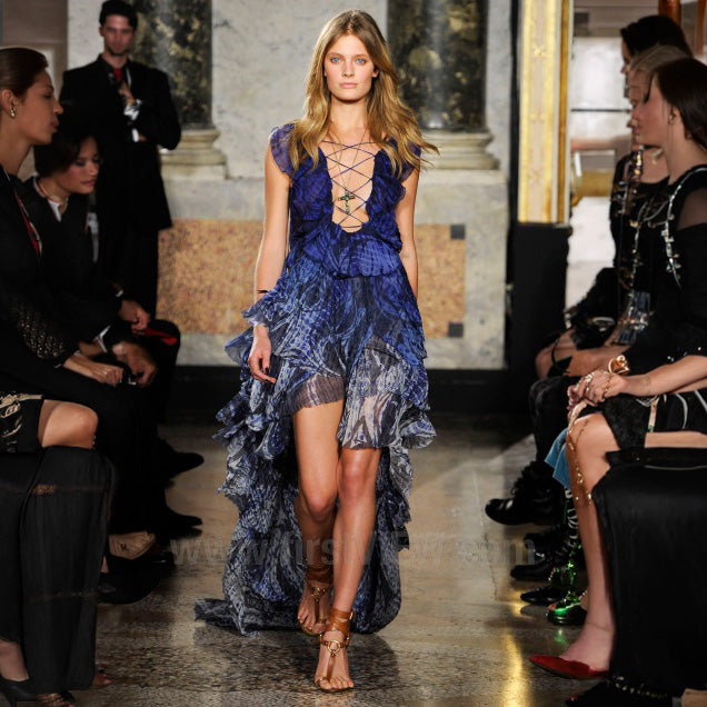 Blue Pleated Chiffon Ruffle Gown Emilio Pucci SS 2011